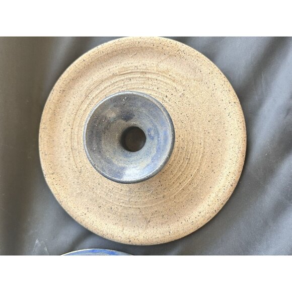 Sign Davis Art Pottery Jar w Lid Sandstone Glaze Stoneware Hand Thrown Blue Tan - Picture 8 of 11